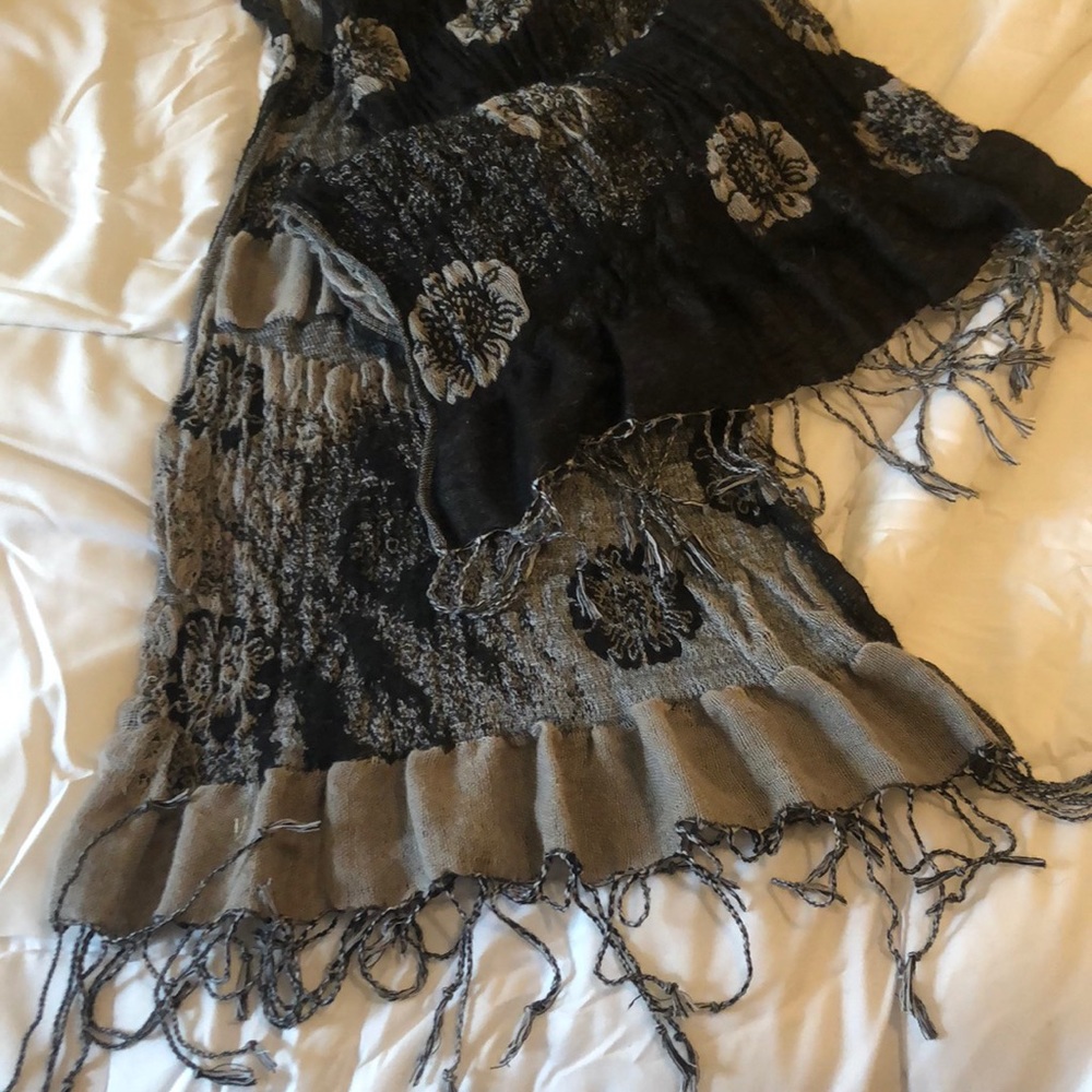 Black and Taupe Fringed Scarf